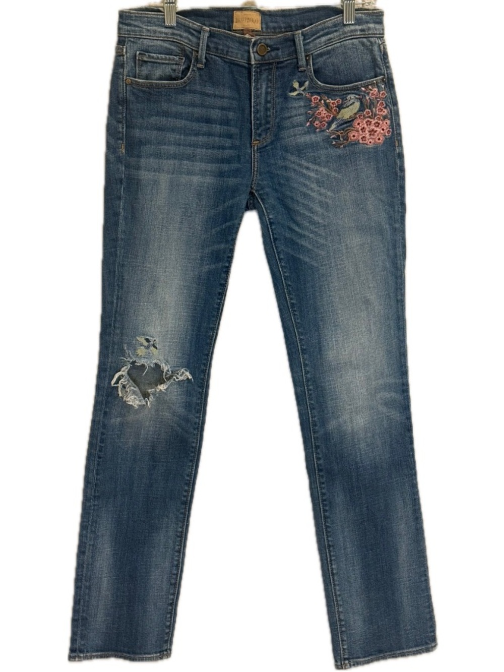 Bird Vale Audrey Embroidered Straight Leg Jeans Driftwood Size 28